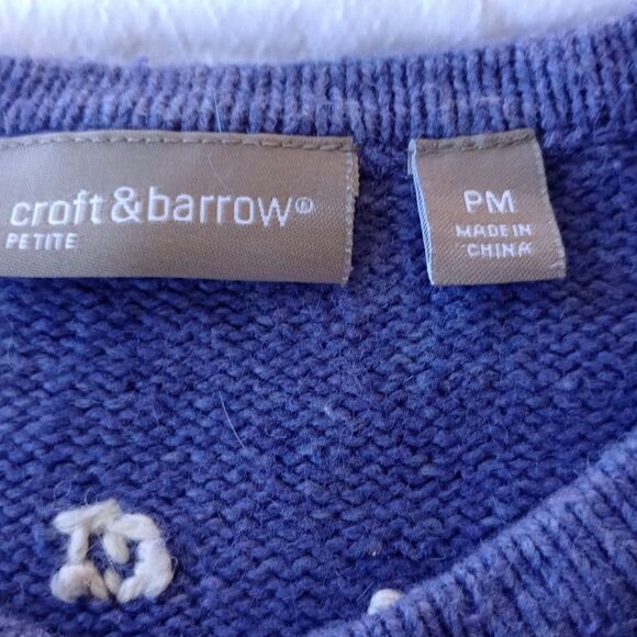 Croft & Barrow Women's Petite Medium Button Front Snowman Cardigan Winter Blue - Picture 4 of 9